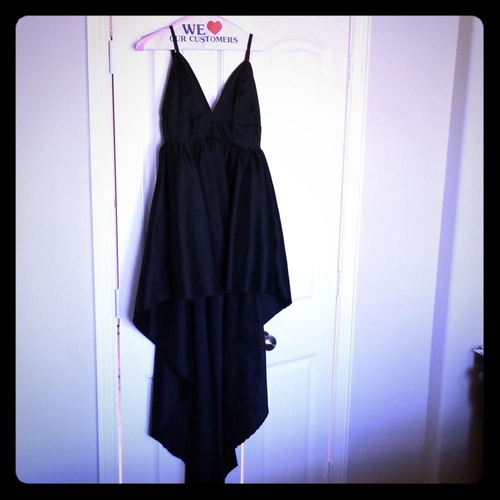 Simple High-low Black Strap Dress